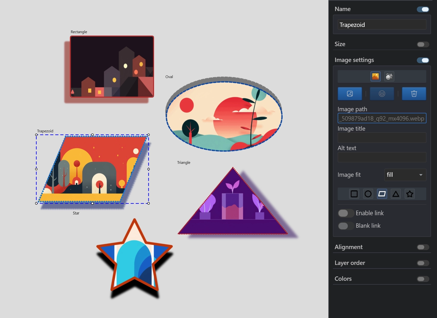 SendUp image workflow showing shaped and compressed images