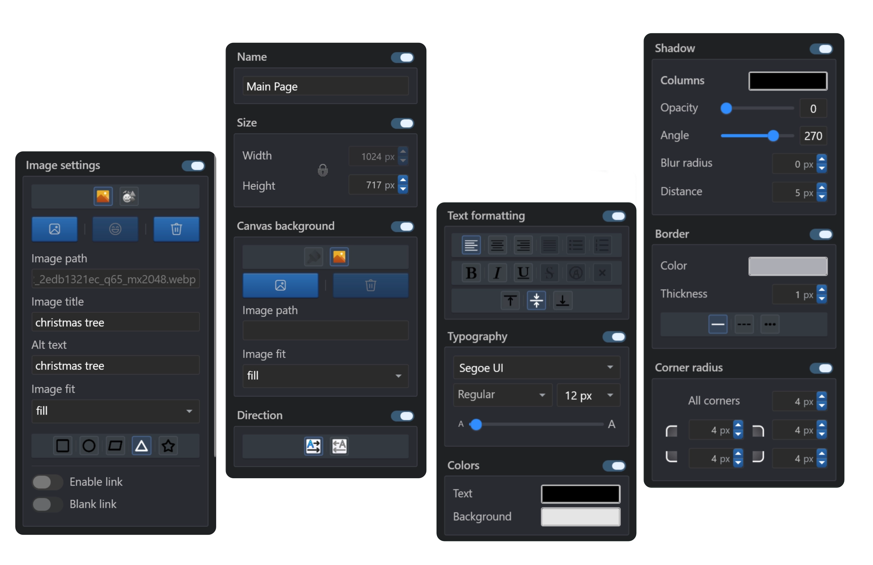 SendUp UI styling engine with shadow, border, color and spacing controls
