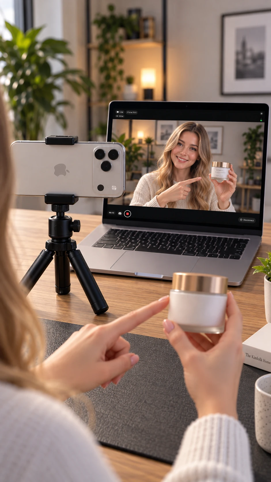iPhone streaming a camera view to a Mac using StreamCamera as a remote production monitor