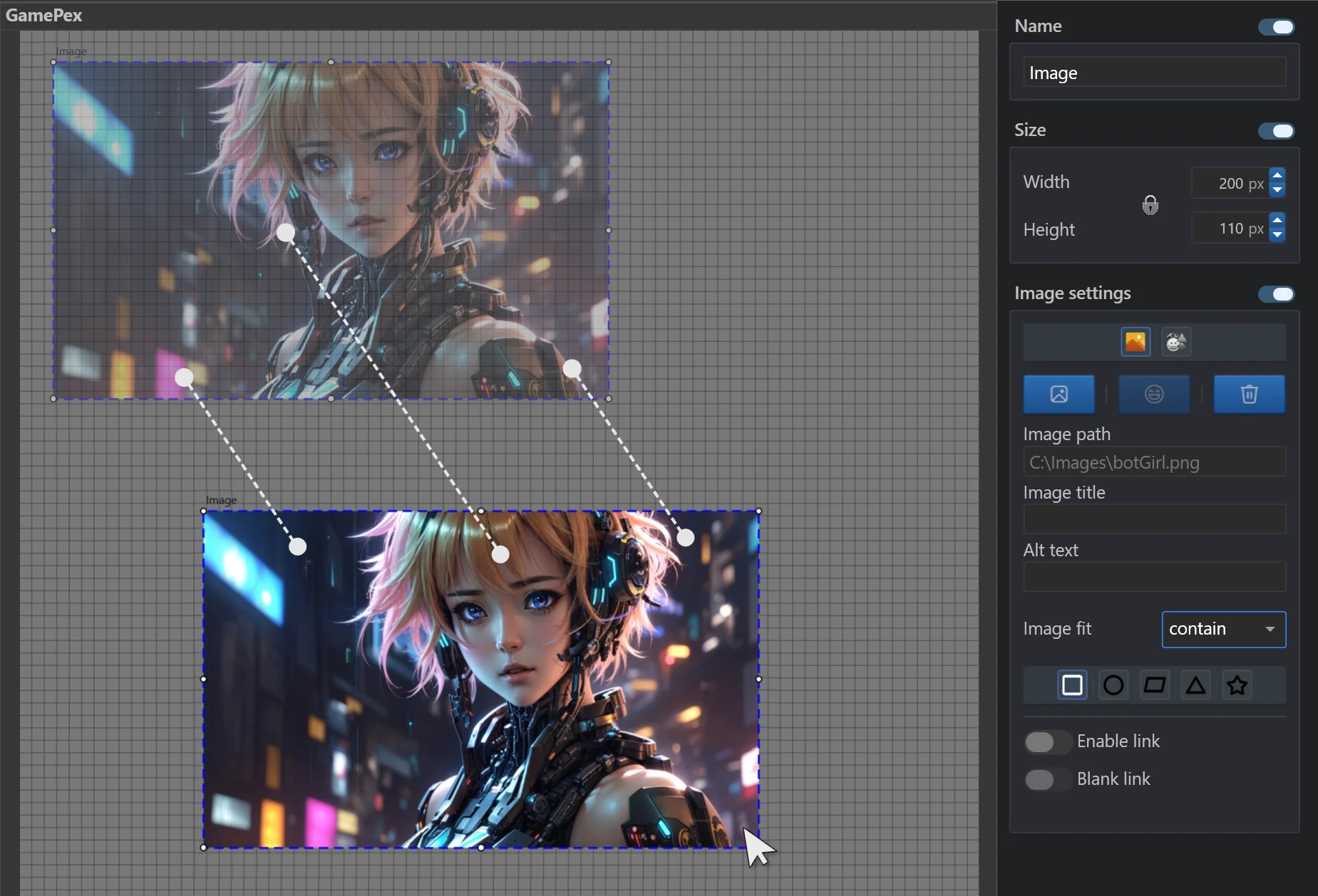 Websitefy canvas editing preview showing draggable website elements